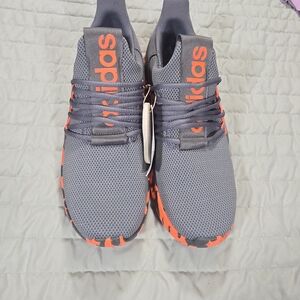 adidas Gray Knit Sneakers with Bright Orange Accents